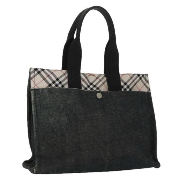 Burberry Blue Label Tote Bag Canvas Silver Black